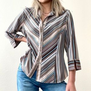 70s Striped Button Up Top 🌀🤎!!